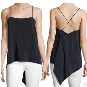 Theory Vanissa Summer Silk Wrap Top Criss Cross Back in Navy Blue Women’s Large